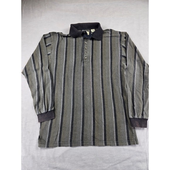 St. John's Bay Other - St Johns Bay Mens Long Sleeve Striped Polo Shirt Olive Gray Cotton Small